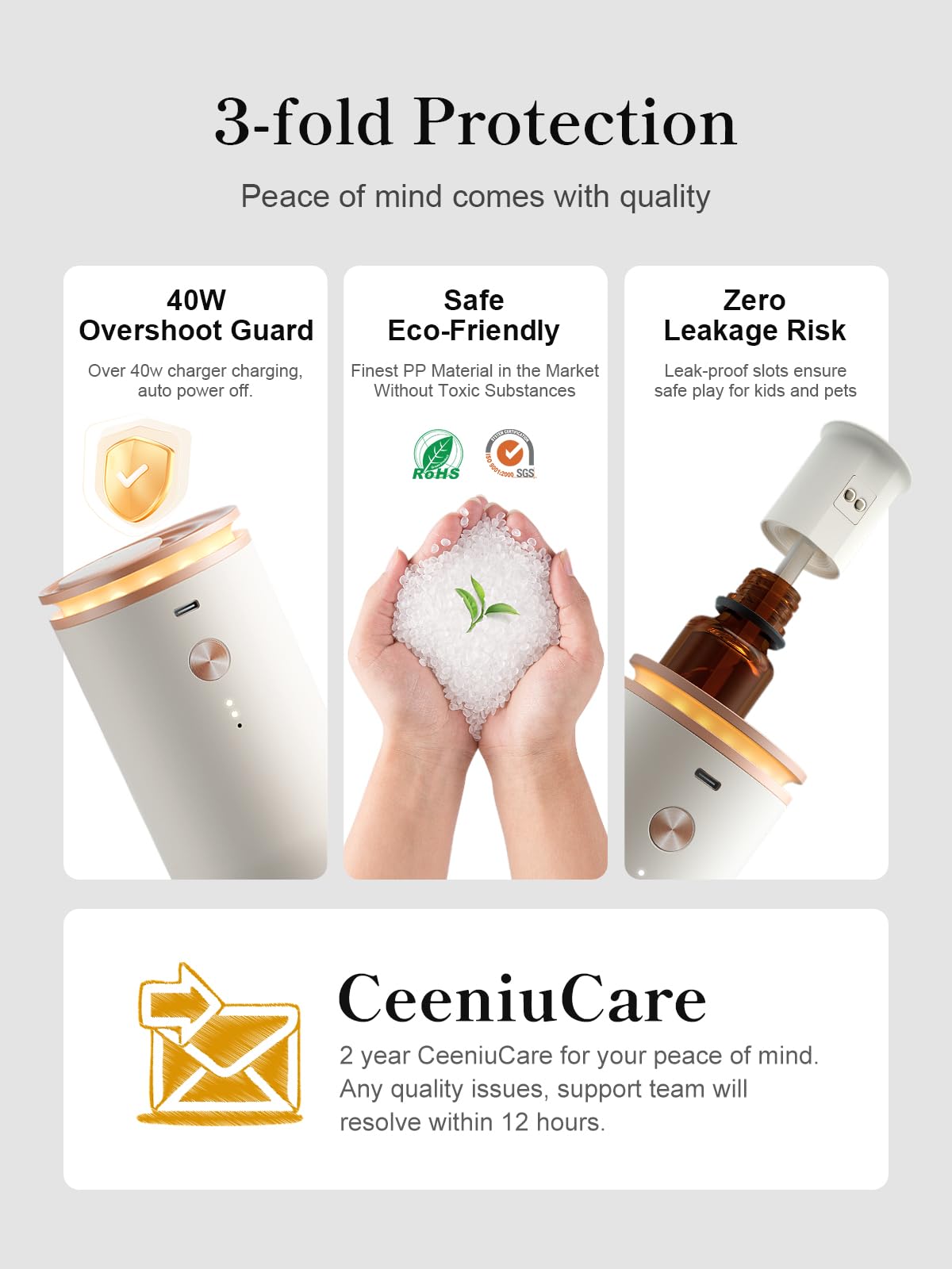 Ceeniu waterless diffusers for Home, Ultrasonic Atomization, Quiet Design, 1000 sq. ft Coverage, Small Diffuser for Large Space, Auto Off, Essential Oil diffuer air fresheners