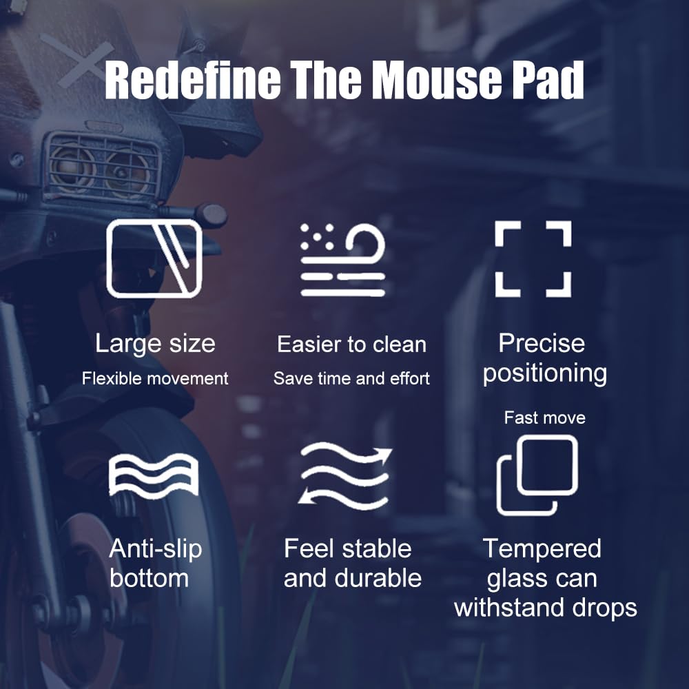 Docooler Photovoltaic Glass Gaming Mouse Pad with Non-Slip Tempered Glass Professional Mouse Mat for Desk Special Glass Surface＆Sides All Around for Computers, Gamer, Office&Home,3 Sizes (All Black)