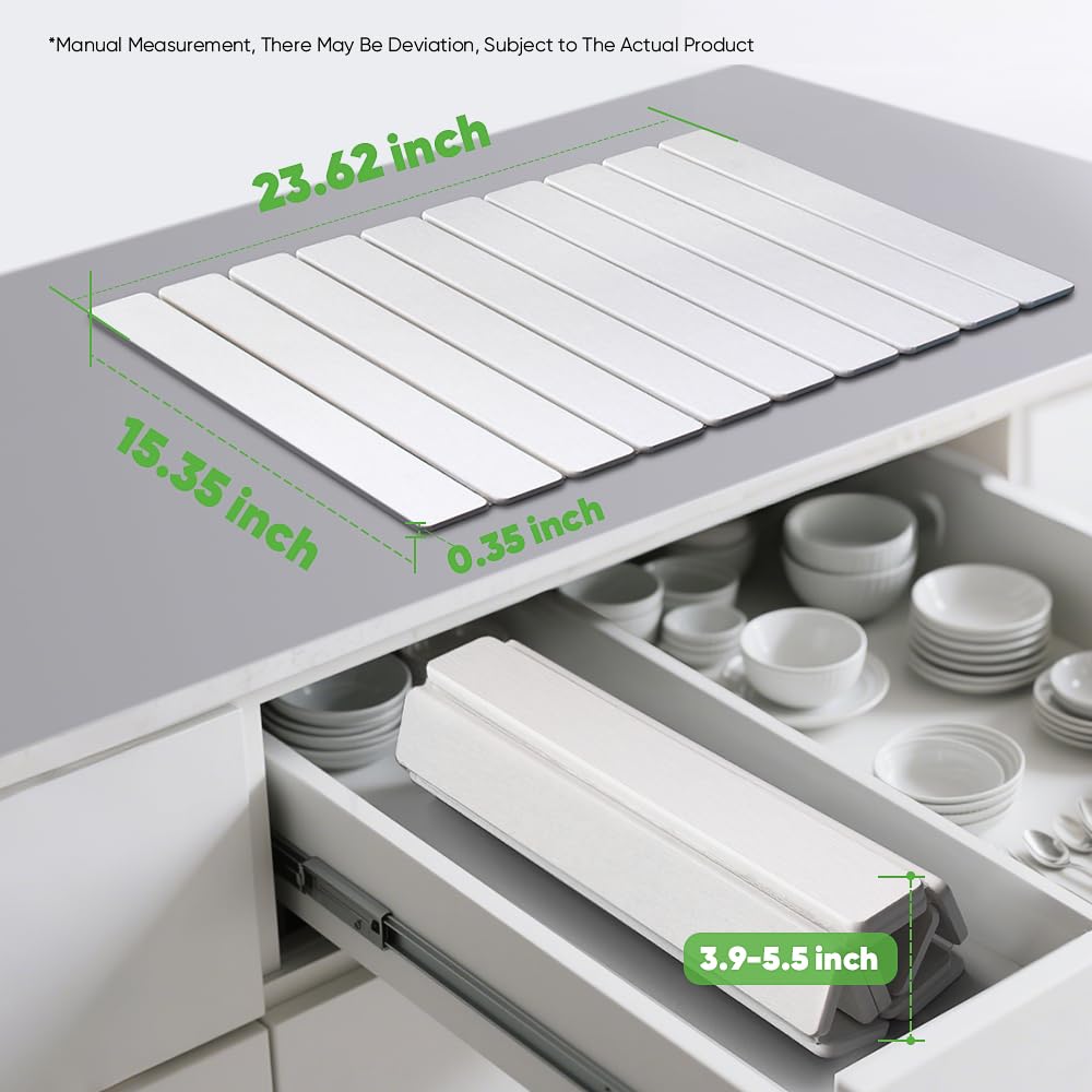 Stone Drying Mat for Kitchen Counter, Quick Diatomaceous Earth Mats for Dishes, 24"L x 16" W Super Absorbent Fast-Drying Collapsible Countertop Stone Mat (White, 24" x 16")