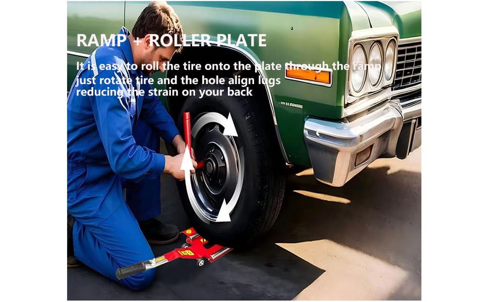 Upgraded Portable Effortless Tire Jack Tool, Removable Handle with Screw (Roller + Fixed Ramp Version)