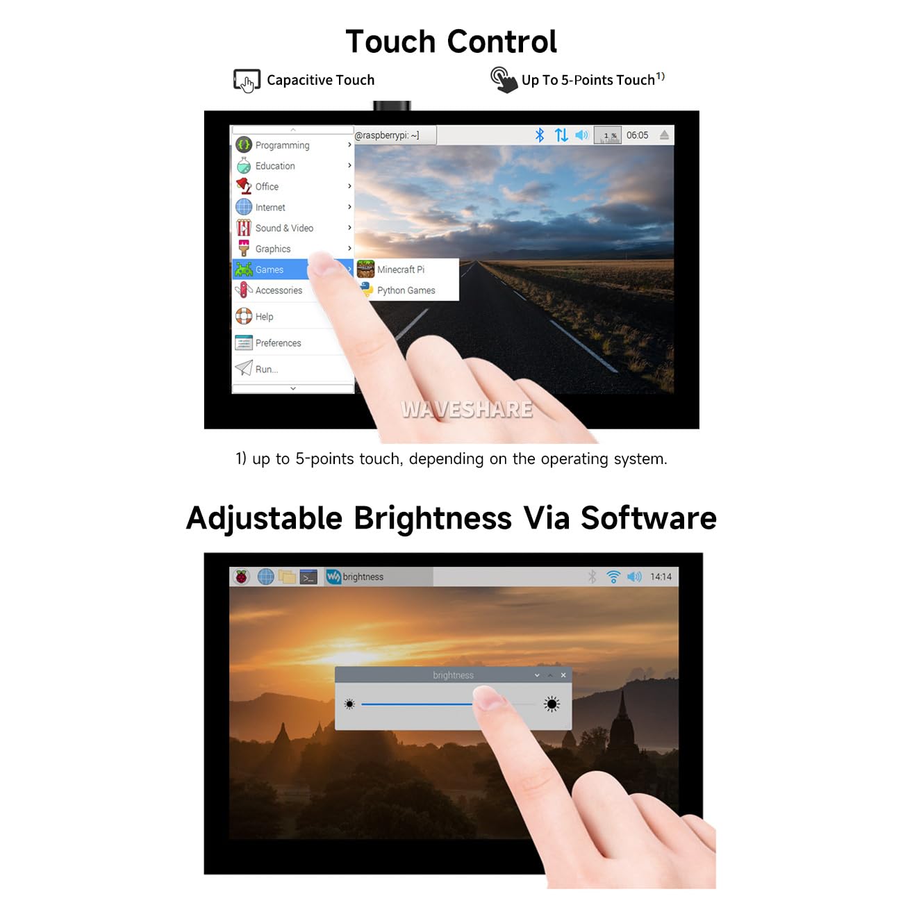 waveshare 5inch Capacitive Touch Display Compatible with Raspberry Pi 5/4B/3B+/3A+/3B/2B/B+/A+/CM3/3+/4 800×480 Resolution DSI Interface