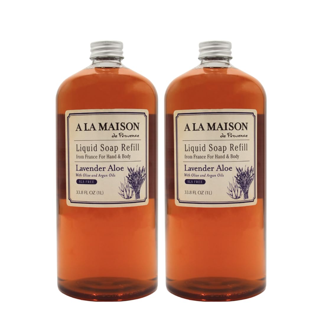 A LA MAISON French Liquid Hand Soap Refill, Lavender Aloe - Natural Hand Wash Made with Essential Oils - Biodegradable, Plant-Based, Vegan, Cruelty-Free, Alcohol & Paraben Free (33.8 oz, 2 Pack)