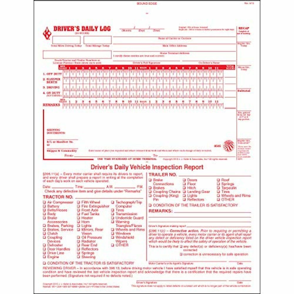 2-in-1 Driver Daily Log Book 5-pk. with Detailed Driver Vehicle Inspection Report & Simplified Recap - Book Format with 31 Sets, 2-Ply Carbonless, 8.5" x 11", J. J. Keller & Associates, Inc.