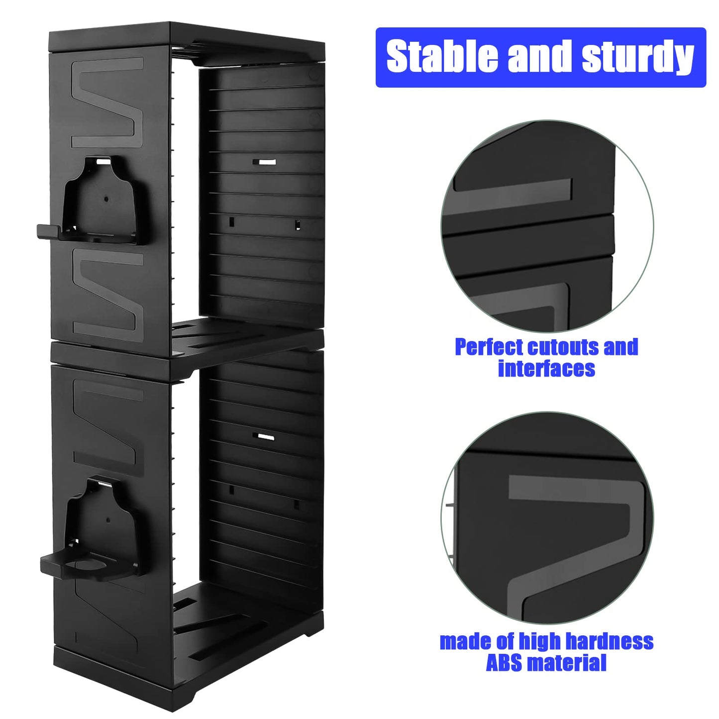 SIKEMAY Game Storage Tower for PS5/PS4/Xbox Series S & X - Universal Video Game Disc Organizer with 24 PCS Holders, 4 Controller Slots & Stand Rack Accessories - Black