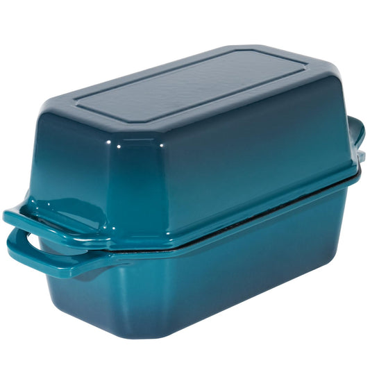 Flavehc Bread Pan Cast Iron Loaf Pan with Lid Bread Loaf Pan 8.5x4.5 Inch Loaf Pan Enameled Cast Iron Sourdough Loaf Pan, DarkCyan
