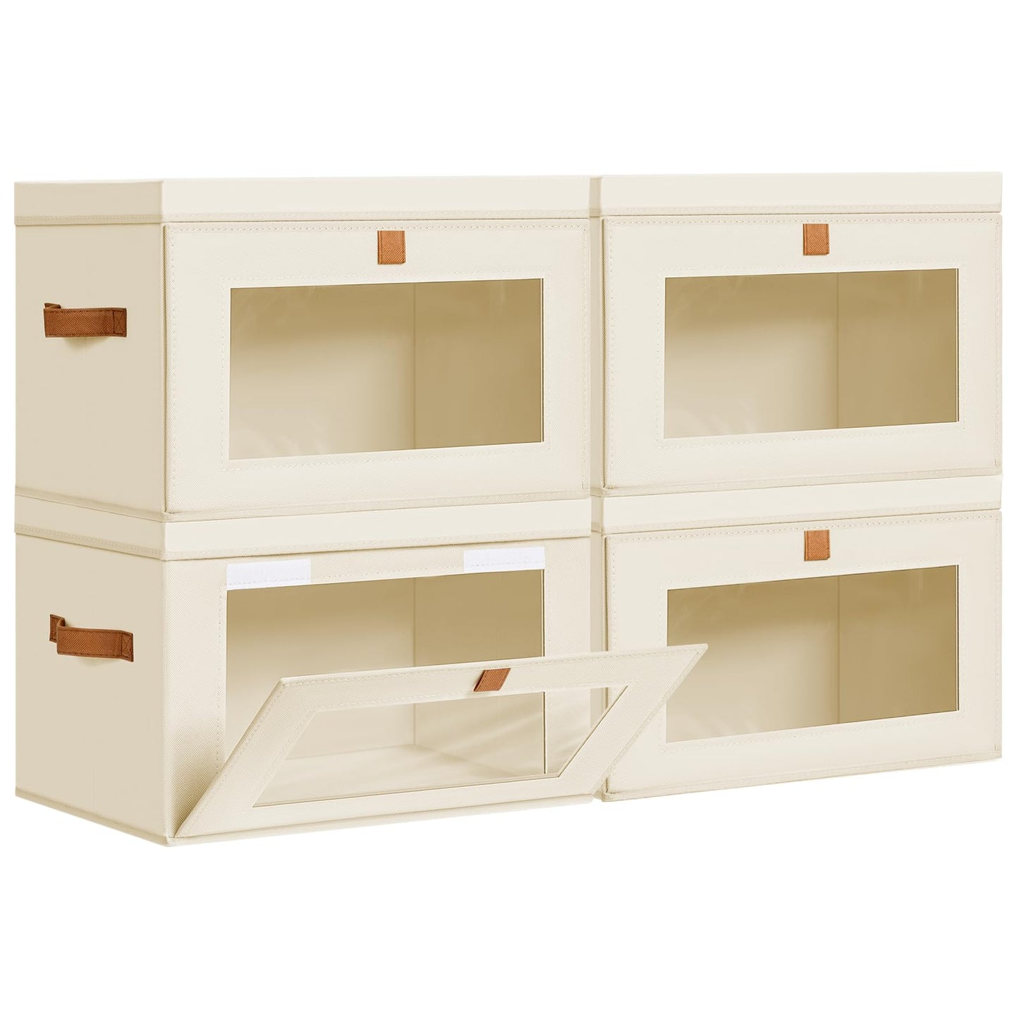 DIMJ Storage Bins with Lids - 4 Pack Large Fabric Closet Organizer with Window & Handles, Collapsible Decorative Storage Boxes for Shelves Under Bed, Books Clothes Blankets Sweaters Organization