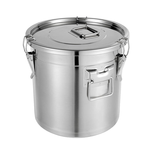 DYNAMI 5.5Gal 304 Stainless Steel Airtight Container with Lid and Locking Clamp,17-38Lbs Metal Bucket Stainless Steel Drum Large Canister for Kitchen,Dog Food/Bird Seed/Coffee Storage Container(21L)