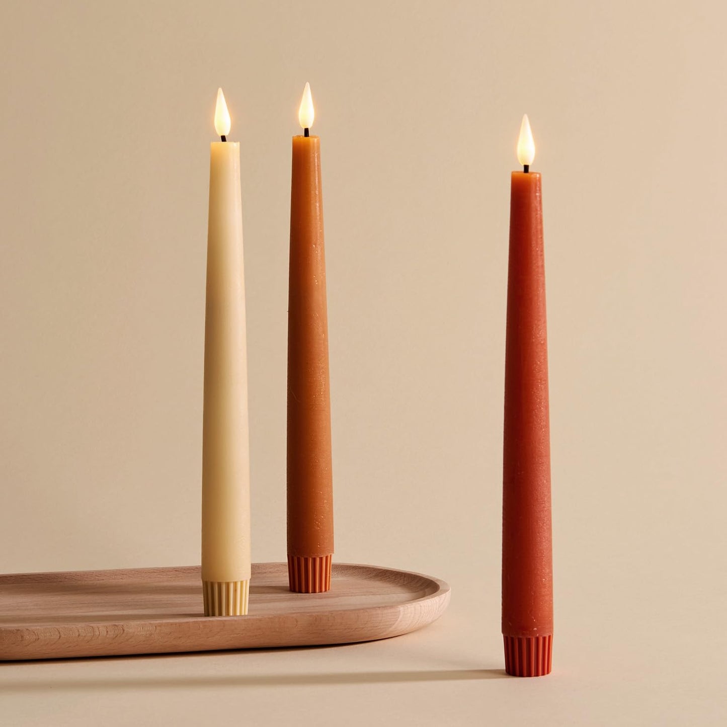 LampLust Battery Operated Candles with Remote, 9 Inch, 3 Pack Gradient Orange LED Candles Flickering Flameless Candles for Spring Home & Wedding Decor, Mantle Coffee Table & Shelf Decor