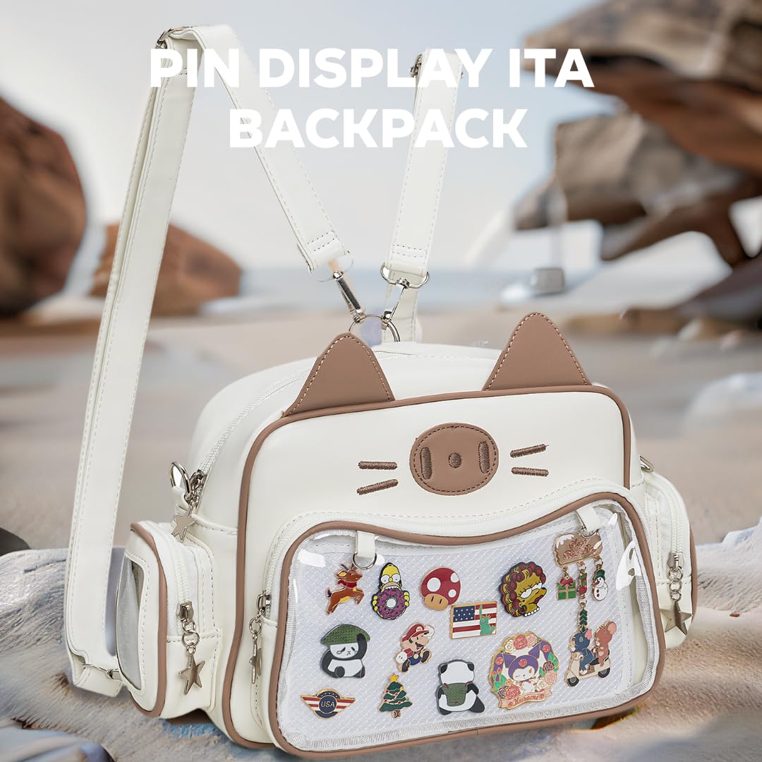 ZAROXOXS Kawaii Ita Bag Crossbody Bag Cute White Cat Backpack Girls Shoulder Bags Pin Display with Insert