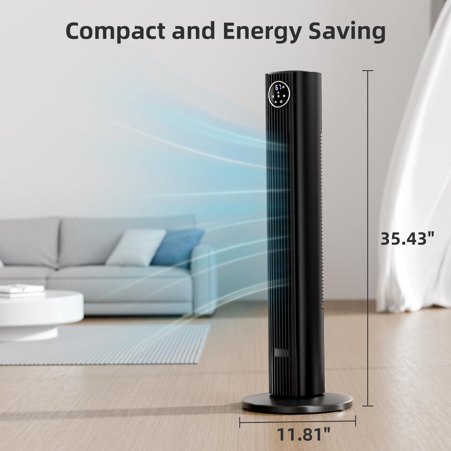 Antarctic Star Tower Fan Portable Floor Fans 85°Oscillating Fan Quiet Cooling 12H Timer Remote Control Standing Bladeless Electric 3 Wind Speeds 4 Modes Bedroom Office,36 inch, Black
