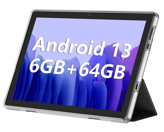 Android Tablet, 10.1 inch Android 13 Tablets 6GB RAM 64GB ROM 1TB Expand, 1280x800 IPS HD Touchscreen,6000mAh Battery, Bluetooth, Dual Camera, GMS, WiFi （Silver
