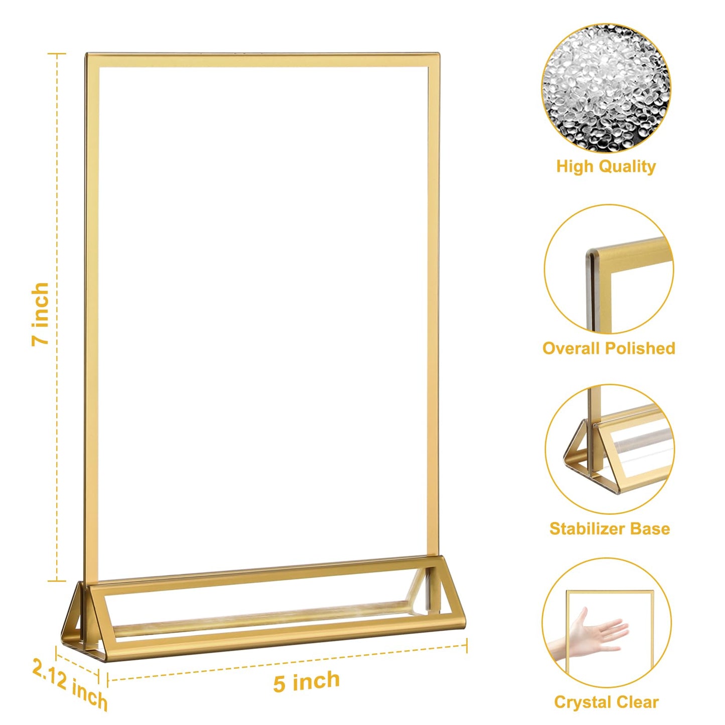EHWINE 24 Pack Acrylic Sign Holder 5 x 7, Double Sided Gold Picture Frame Stand up Table Top Sign Holders, Clear Display Stand Menu Flyer Holder for Wedding Party