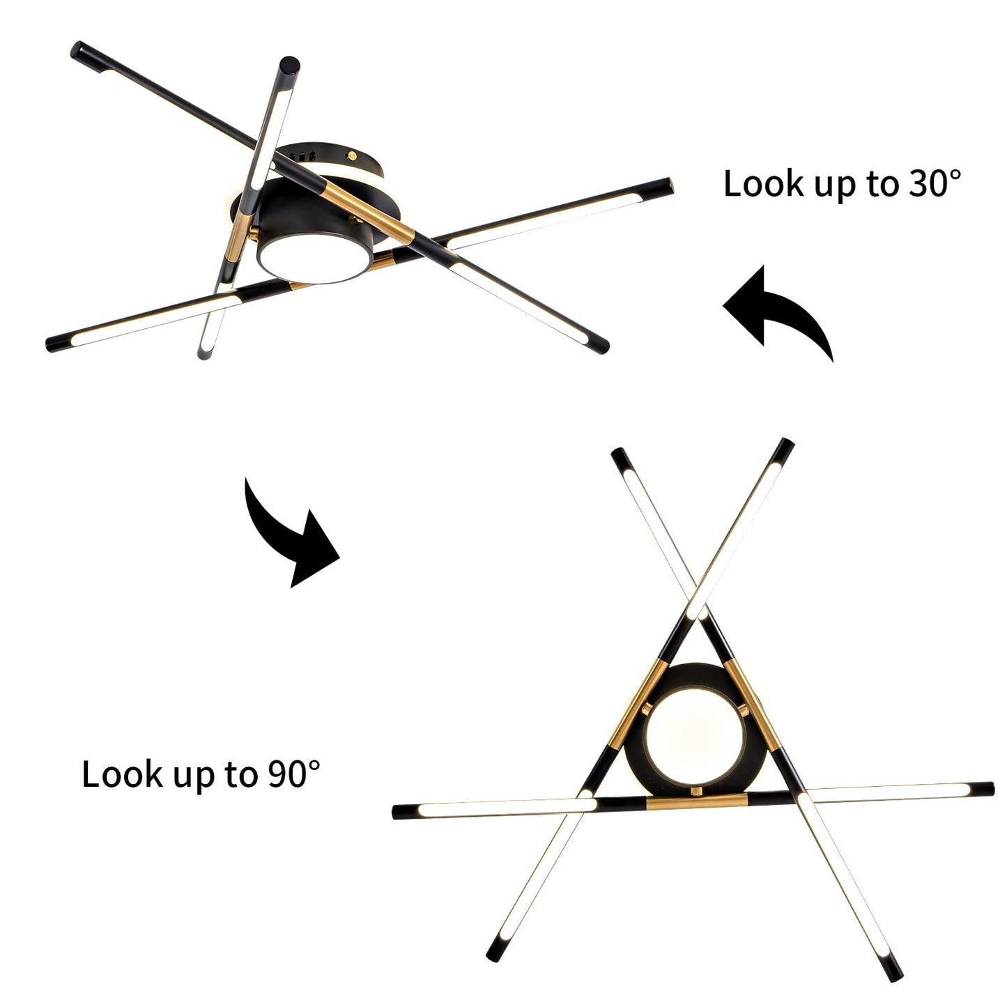 LED Ceiling Light Fixture Modern Black and Gold Industrial Sputnik Ceiling Light Decorative Lighting Dining Room Living Room Bedroom Light 23.6 inch 4000K