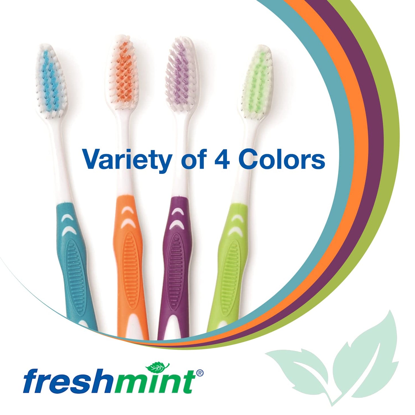 FRESHMINT (144 Pack) Individually Wrapped Premium Toothbrushes, Oversized Easy Grip Rubber Handle, Soft Multi Color Nylon Bristles, Bulk Packed, No Cutting or Tearing Apart Required.