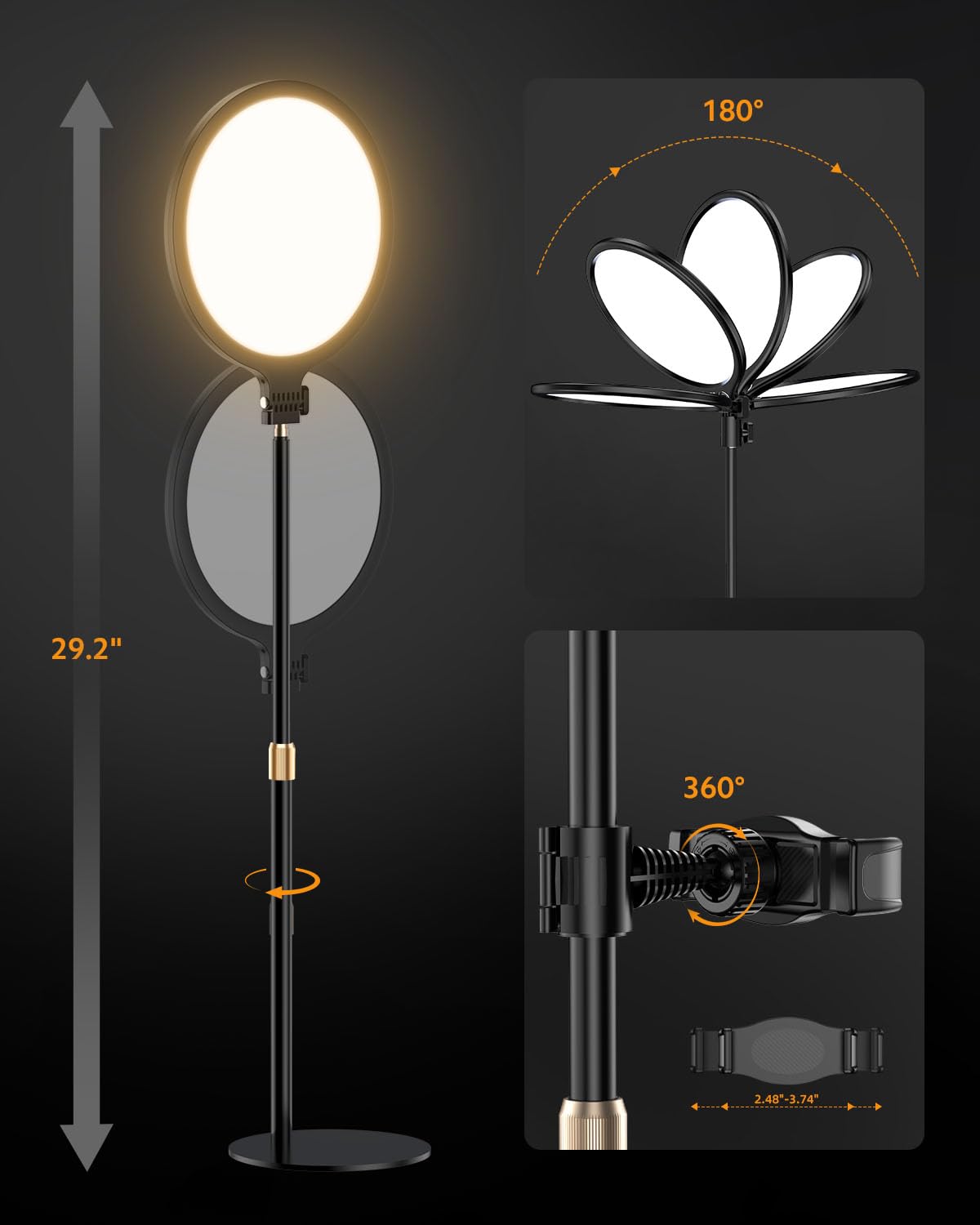 Ring Light with Stand for Zoom Meetings, 360° Rotate 10.5" Zoom Lighting for Computer Video Conference Light Desk Light, LED Full-Screen Zoom Light with Phone Holder for Live Streaming, Video Call