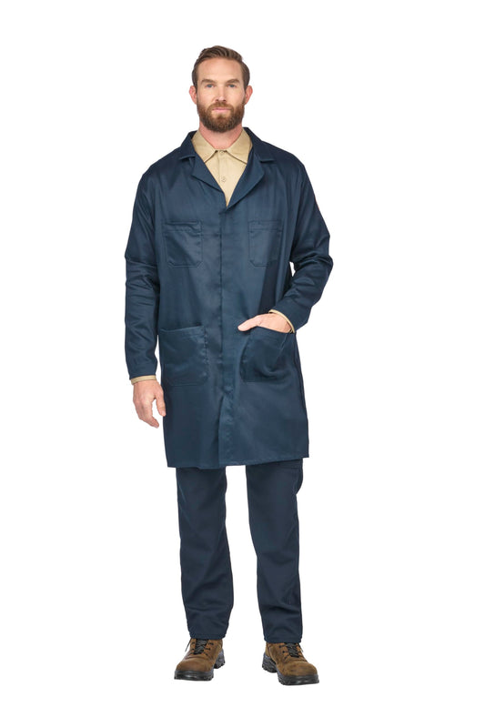 Bulwark FR mens Fr Concealed Snap-front medical lab coats, Navy, X-Large US