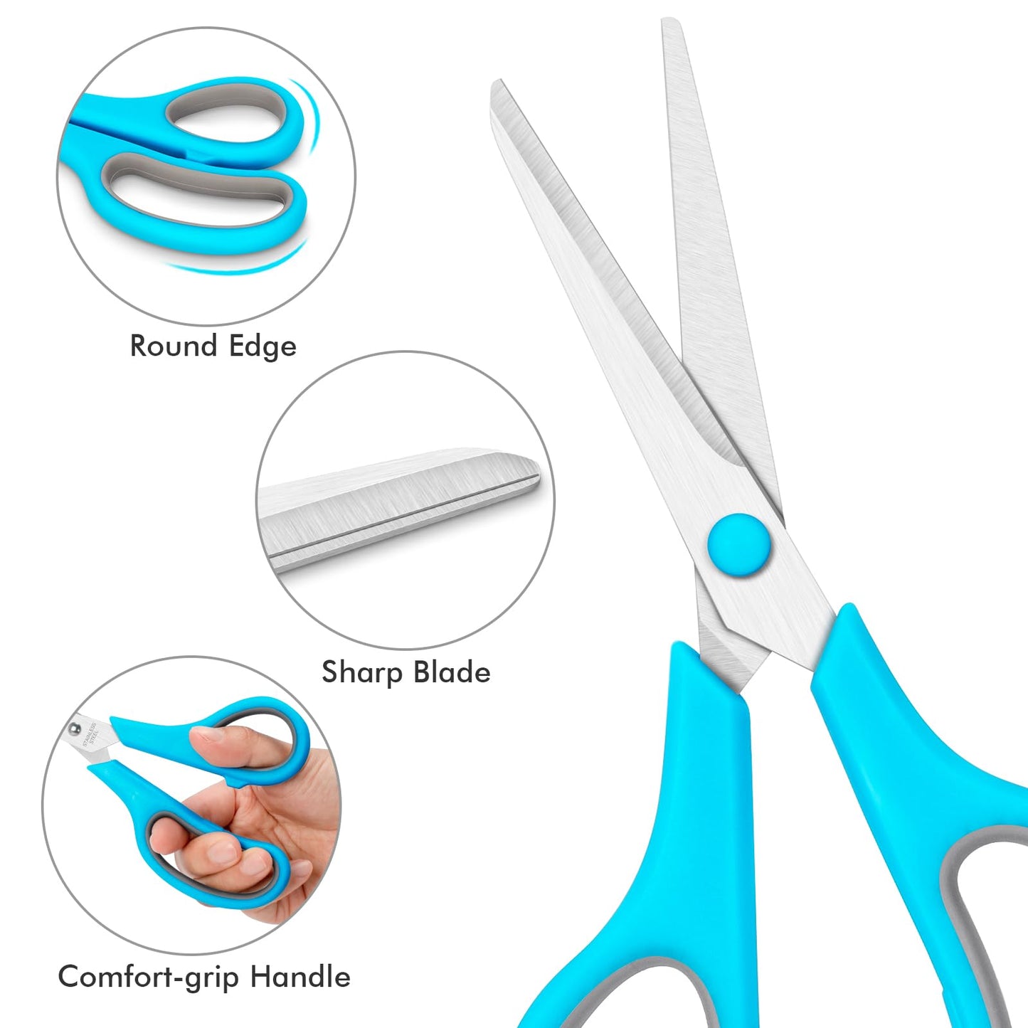 48 Pack Scissors Bulk, 8 Inch Sharp Scissors All Purpose for Office School Classroom, Shear Fabric Sewing Craft Cutting Paper for Adults Teachers Students, School Supplies for Right/Left Handles