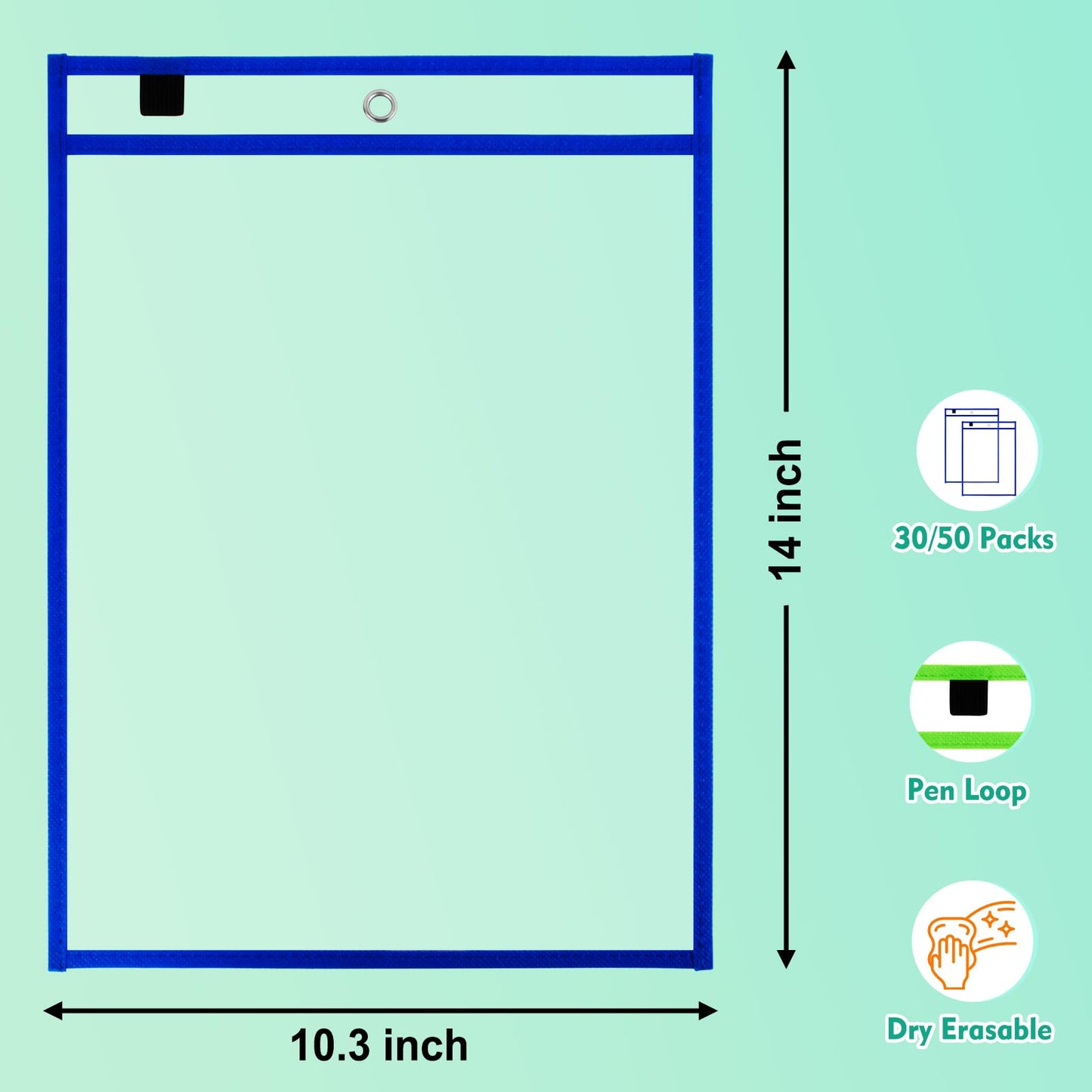EEHZTSI 50 Packs Dry Erase Pocket Sleeves, Reusable Clear Plastic Classroom Sleeves, 10x14 Inch Ticket Holders, for School/Office Organization, Assorted