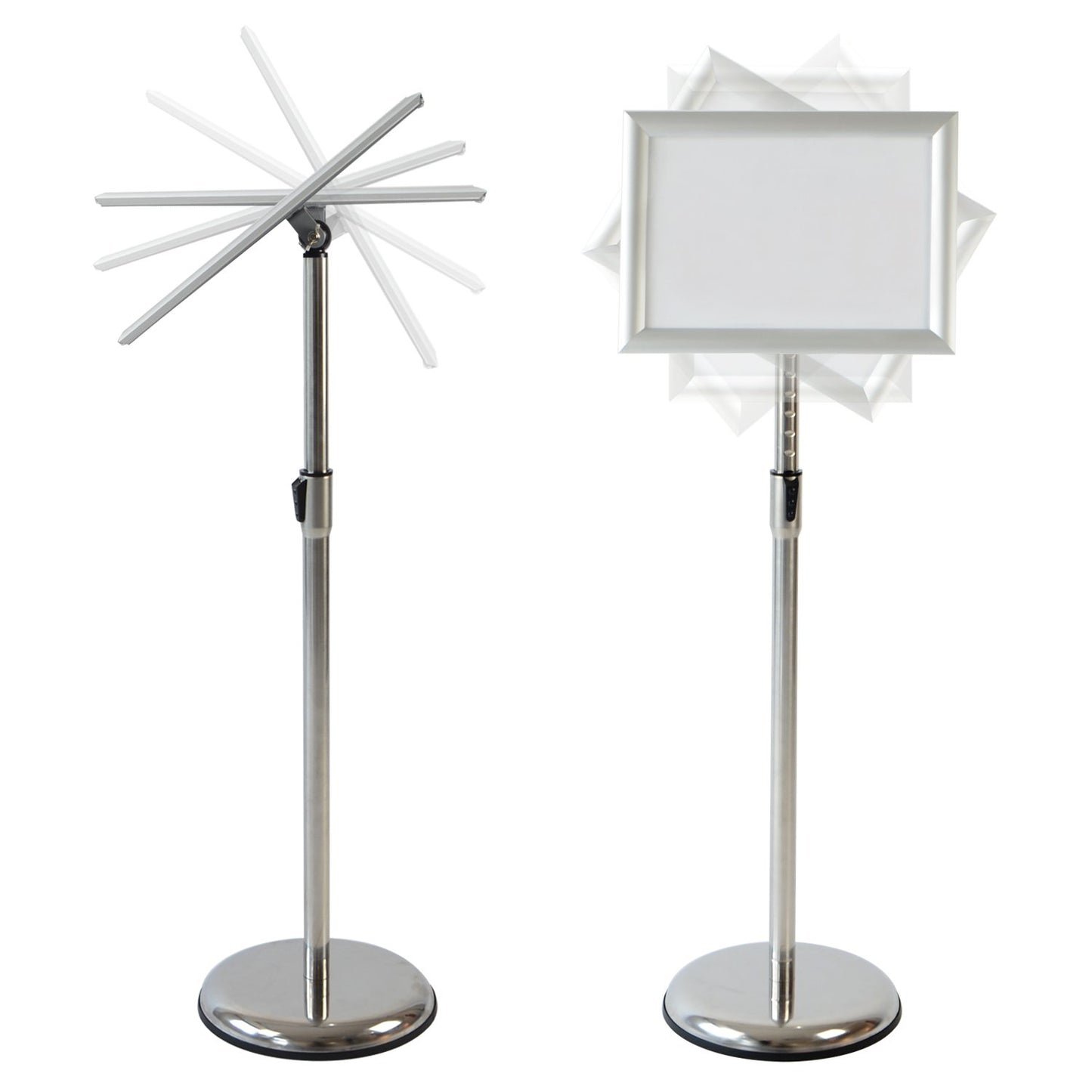 T-SIGN Adjustable Pedestal Sign Holder Poster Stand - 11 x 17 Inch Vertical & Horizontal Sign Stand Displayed Poster Holder - Round Base Sign Stands for Display, Outdoor Sign Holder - Silver