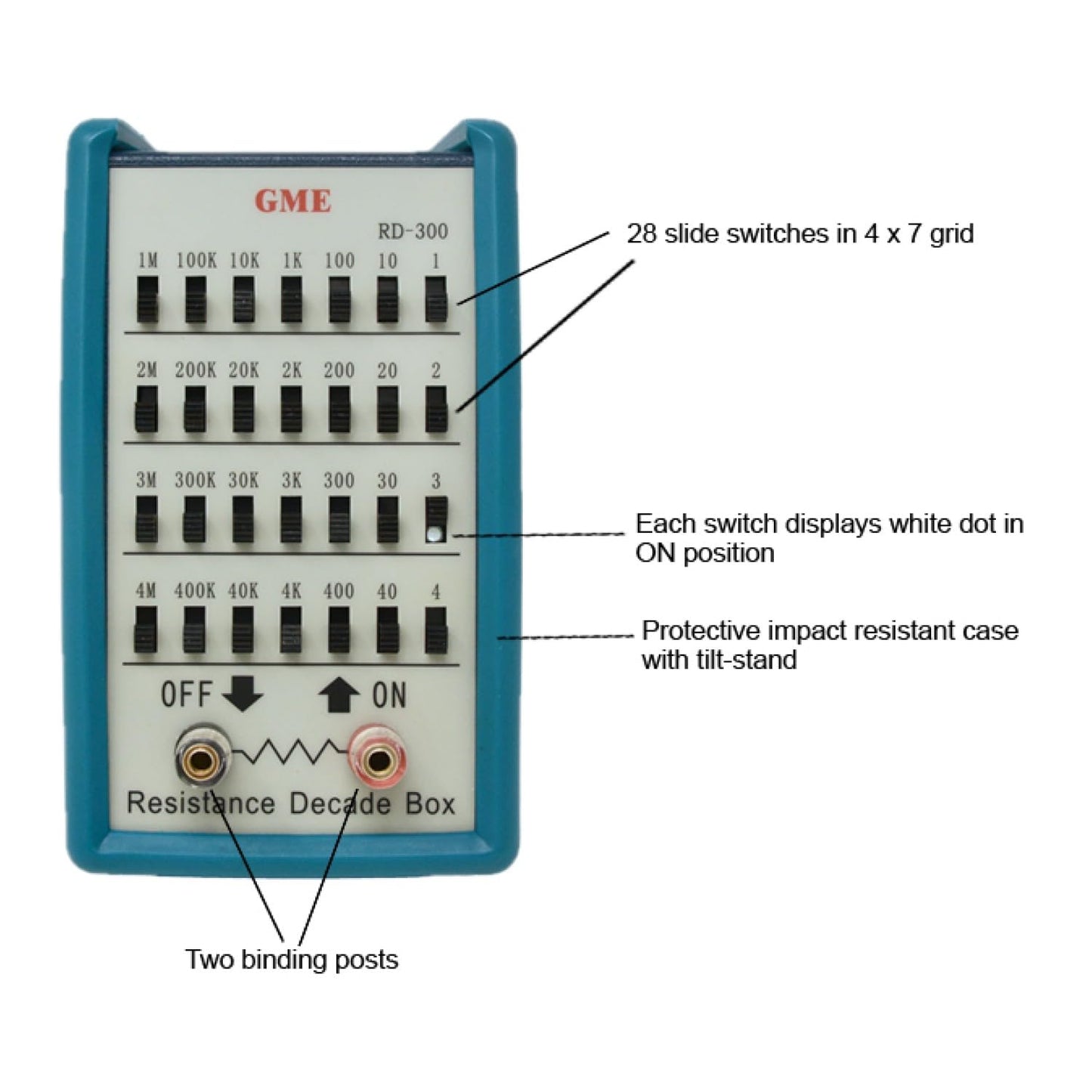 GME RD-300 Resistance Substitution Decade Box, 7 Decades Range, 1Ω to 11MΩ, 1% Accuracy, 1-Watt Rated resistors, Designed in The USA