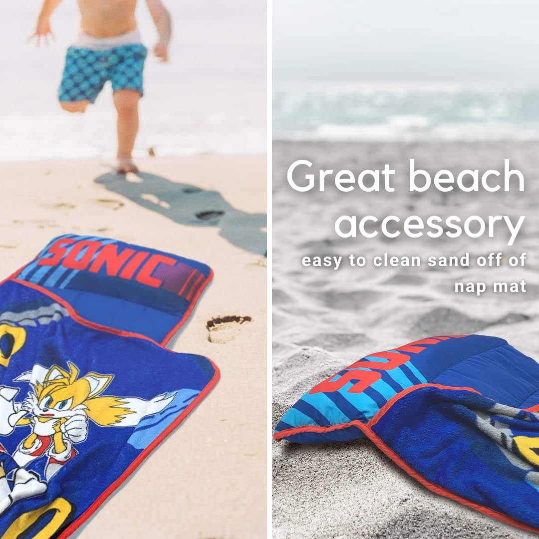 Sonic The Hedgehog 21"(W) X 45"(L) Soft Toddler Nap Mat with Pillow and Blanket Perfect for Preschool, Daycare, and Travel (100% Official Licensed Product)