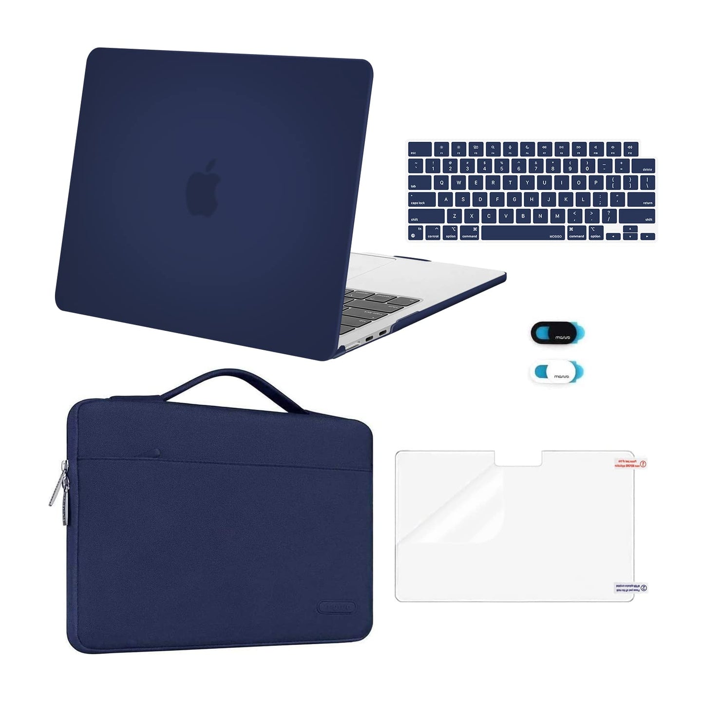 MOSISO Compatible with MacBook Air 13 inch Case M5 2026 M4 2025 M3 M2 2024-2022 A3449 A3240 A3113 A2681,Hard Shell&Sleeve Bag&Keyboard Skin&Webcam Cover&ScreenFilm for MacBook Air 13.6, Navy Blue