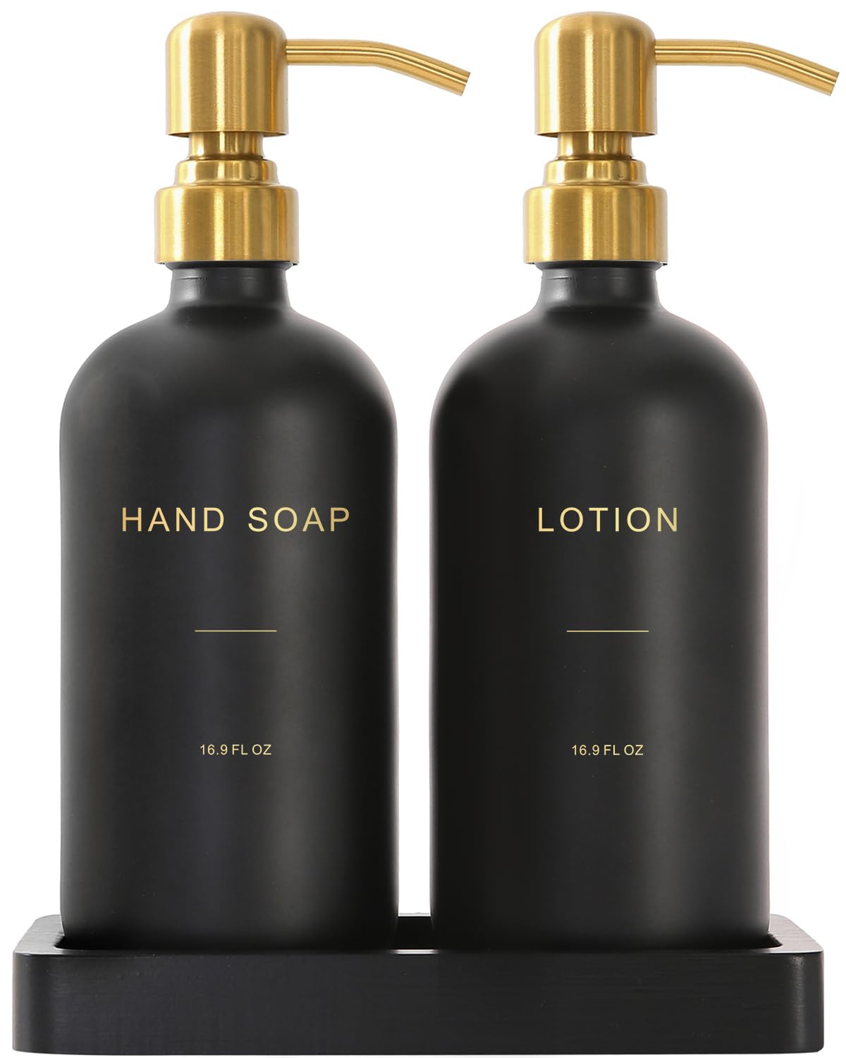 Prus Waso Soap Dispenser Bathroom Set, Hand and Lotion Dispenser with Stainless Steel Pump, Perfect for Black and Gold Bathroom Decor. (Gold & Black)