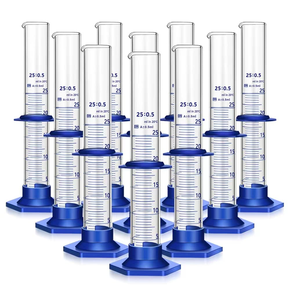 10PCS Graduated Cylinder Measuring Cylinder Thick Glass Lab Cylinders Glass Graduated Cylinder Glass Measuring Cylinder(25ML)