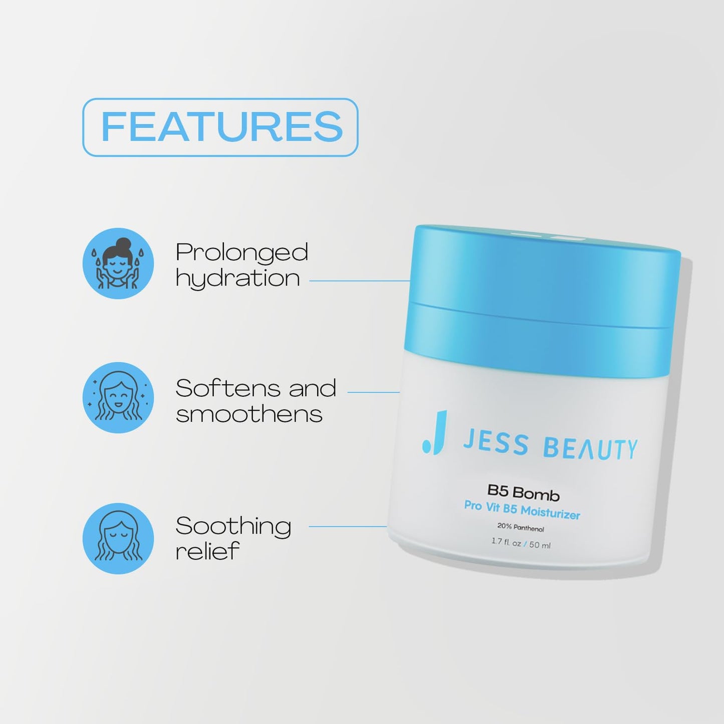 JESS BEAUTY | B5 Bomb Pro Vit B5 Face Moisturizer | Panthenol Cream Skin Care | Vegan Face Cream Skincare Hydration 50 ml