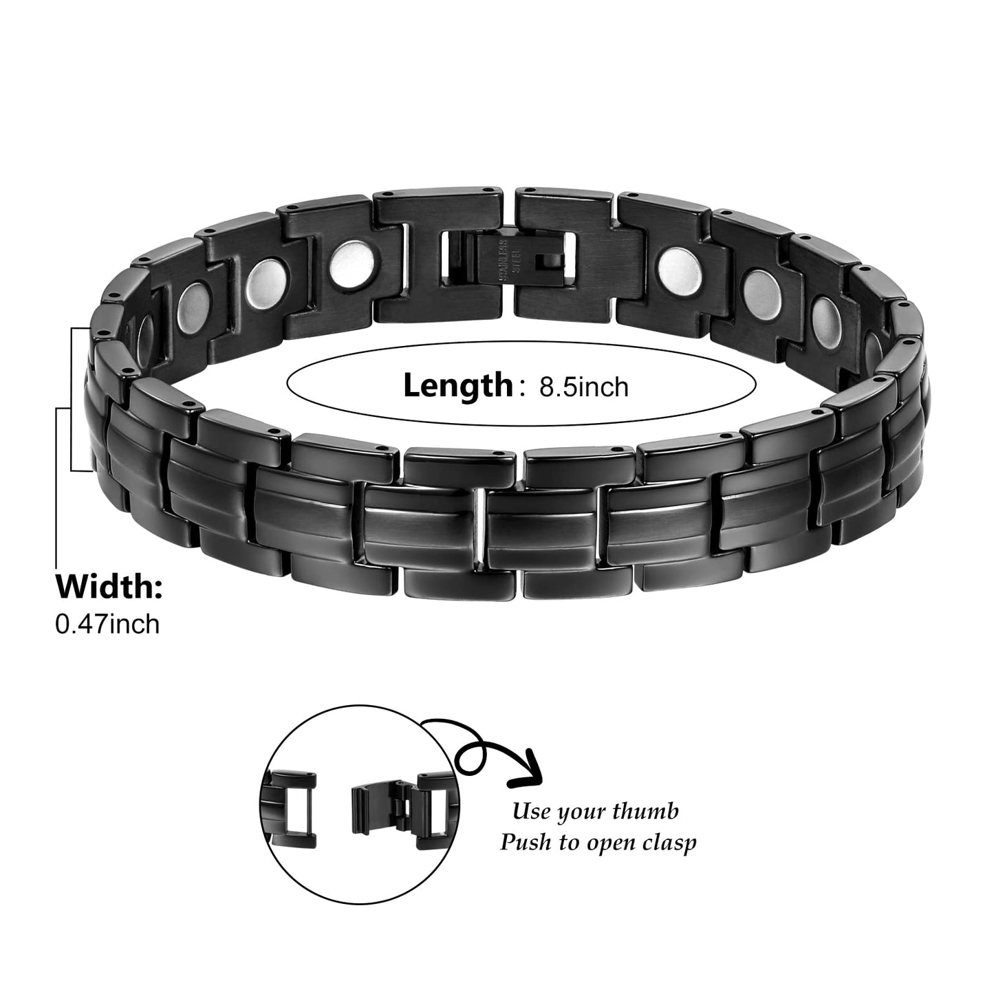 USWEL Ultra Strength Magnetic Bracelet - Titanium Steel Magnetic Bracelets for Men Women - Adjustable Length with Sizing Tool, Fathers Day/Mothers Day Jewelry Gift (Black)