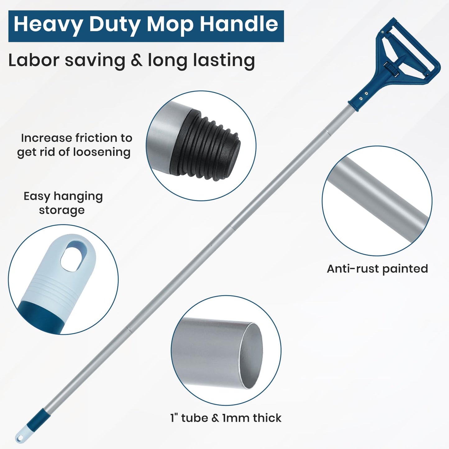 KalTell 2PK Commercial Quick-Change Iron Mop Handle, Heavy Duty Mop Head Replacement Holder for Wet Mop Floor Cleanig, Janitor Supplies