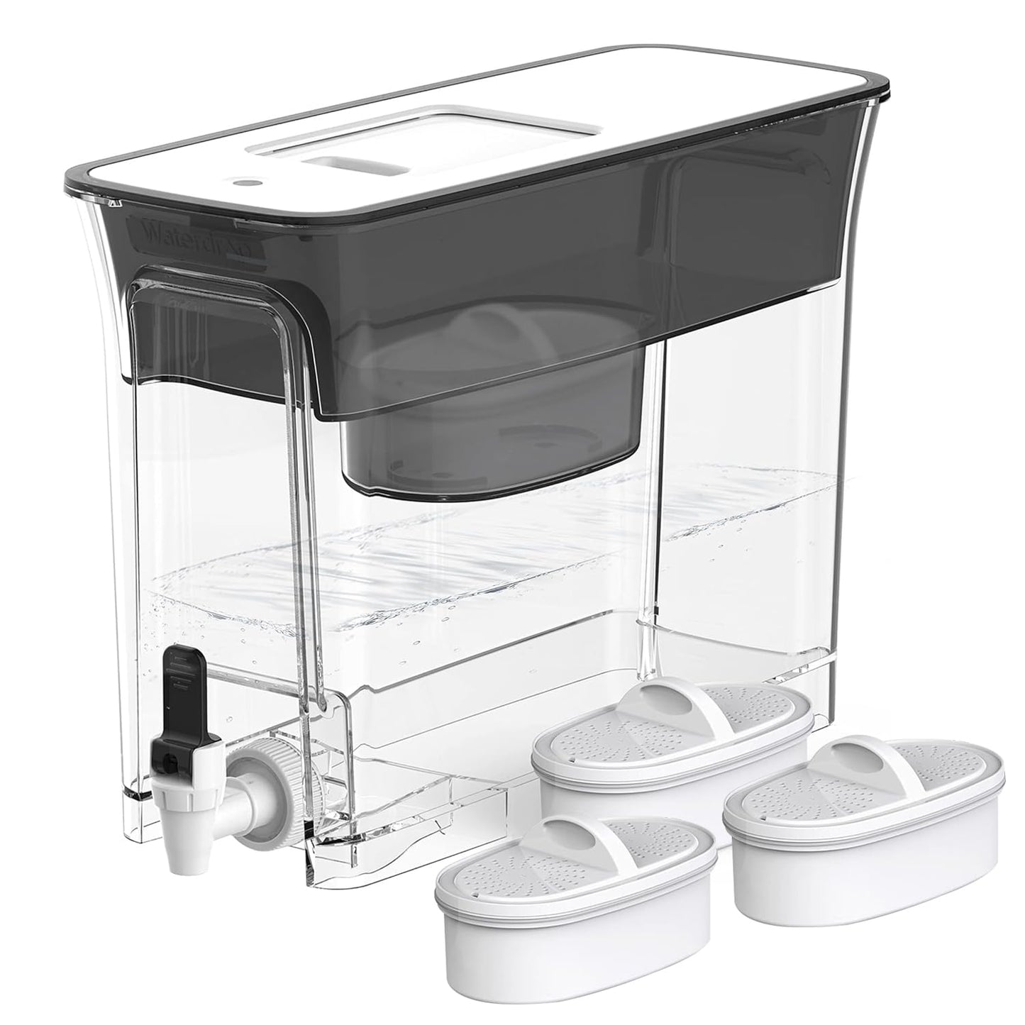 Waterdrop 35-Cup Slim Water Filter Dispenser, Large Capacity Water Filter Pitcher, 200-Gallon Long-Life, 5X Lifetime, Reduces Chlorine, PFOA/PFOS and More, BPA Free, Black (with 3 Filters)