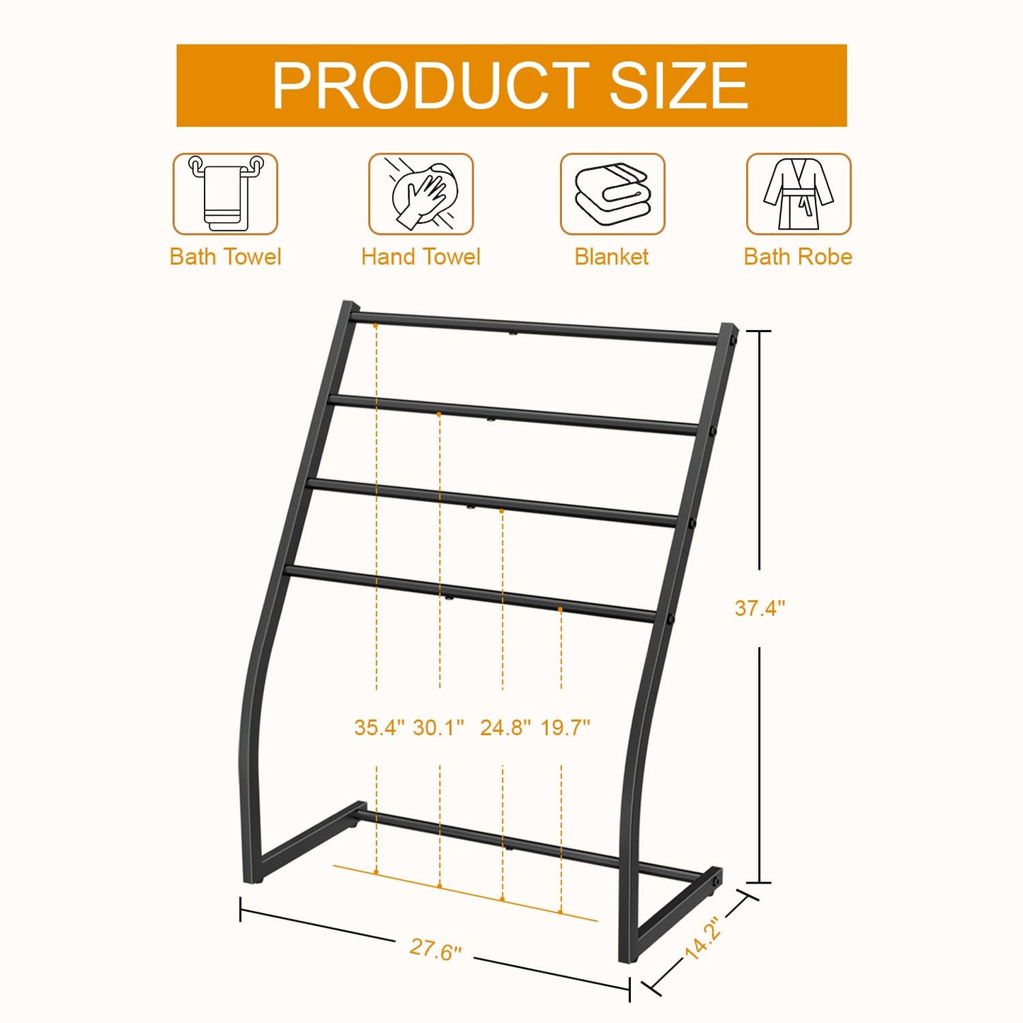 Honiter Towel Drying Rack for Bathroom, Free Standing Towel Rack, 4 Tier Wide Towel Dryer Rack, Pool Towel Racks Outdoor, Blanket Ladder Holder, Metal Towel Bar Stand for Oversized Bath Towel