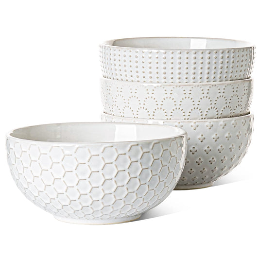 LE TAUCI Large Soup Bowl 42 OZ, Ceramic Kitchen Bowl Set for Soup, Pho, Chip, Pasta, Fruits, Salad, Noodle and Ramen- 7 Inch, Set of 4, Arctic white