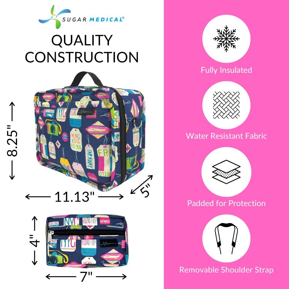 Sugar Medical Insulated Diabetes Travel Bag | Diabetic Care Products | Diabetic Supplies Case | Glucose Meter Case (Vaca All Day)