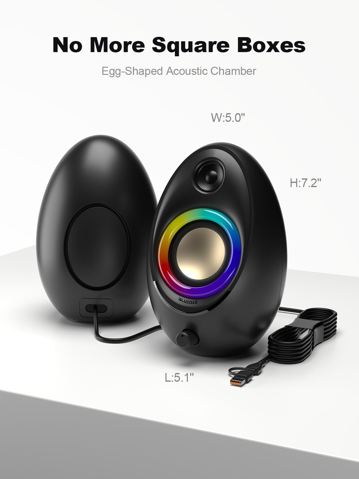 Bluedee Computer Speakers for Desktop PC, 20W Peak Power Bluetooth 5.4 USB/USB-C Powered PC Speakers with RGB Glow, Plug & Play Clear Stereo Sound with Enhanced Bass for Desktop, Laptop & Home Office