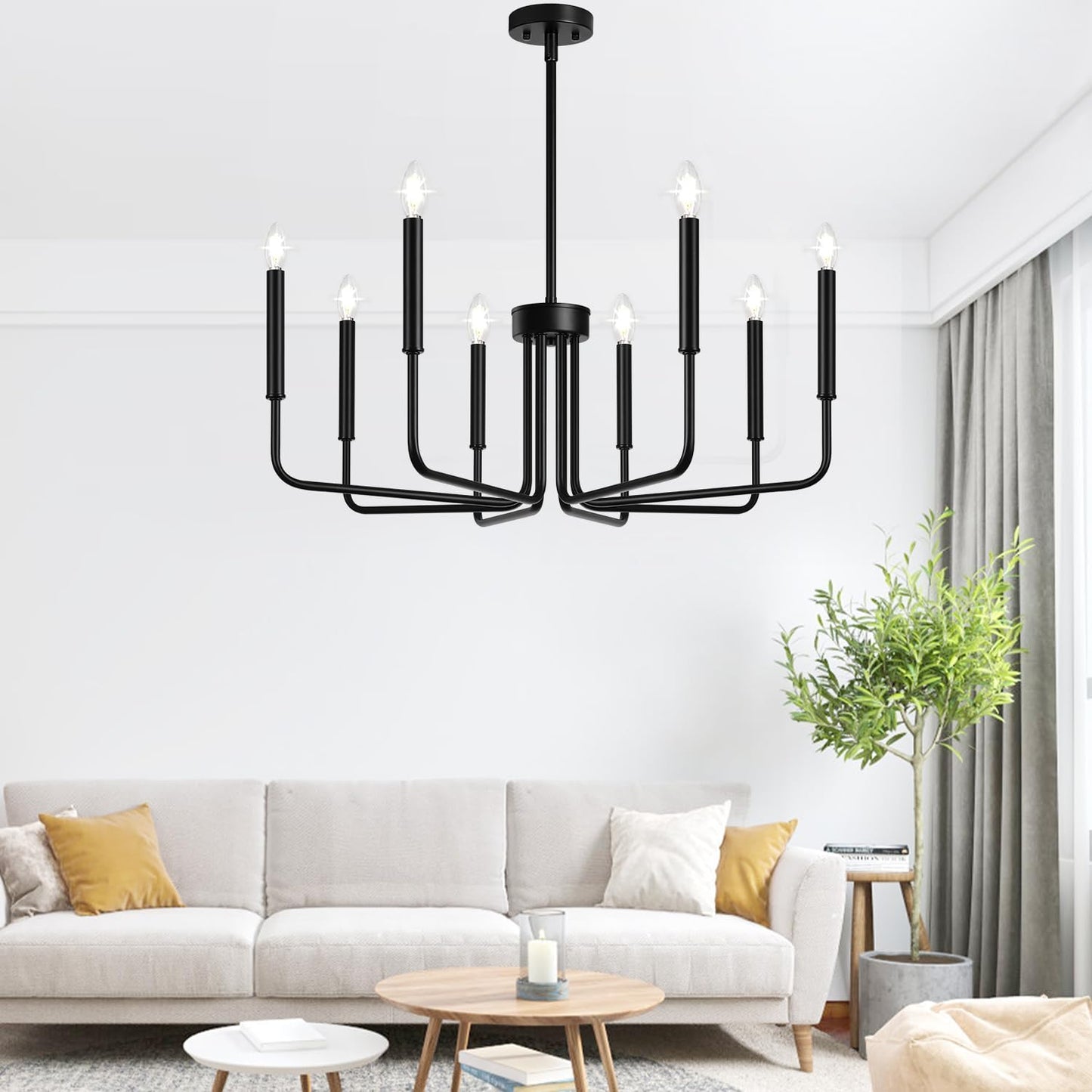 Lynnoland Black 8-Light Chandelier, Farmhouse Chandelier for Dining Room Lighting Fixtures Hanging, Vintage Candle Pendant Light Fixtures Chandelier for Bedroom, Foyer and Living Room