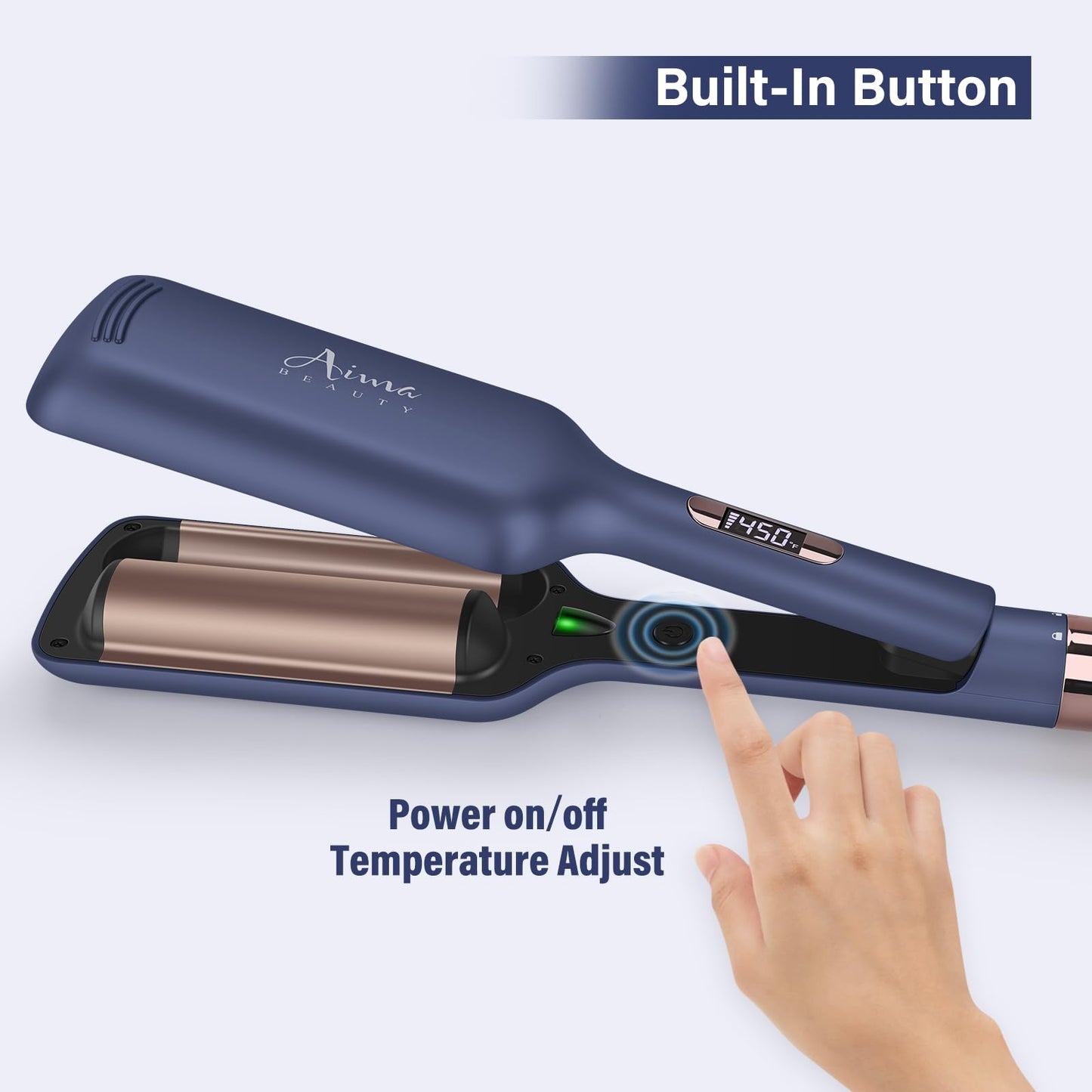 32mm (1.25") Aima Beauty Twins Mermaid Hair Waver, Anti-Scald Hair Crimper 2 Barrel, Beach Wave Curling Iron, Curling Wand with Storage Lock 15S Heats Up for Short/Medium/Long Hair Prussian Blue