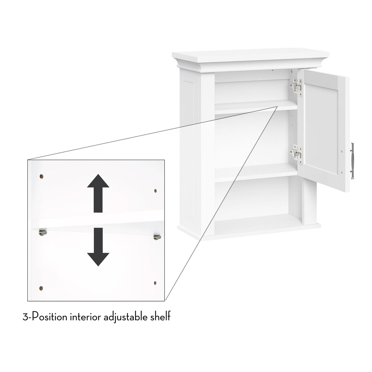 RiverRidge Somerset Single Door Wall Cabinet - Bathroom Medicine Cabinet with Inset Door, Coved Top Shelf, 2 Interior Shelves & Open Display Shelf – Elegant Bathroom Cabinet for Expanded Storage