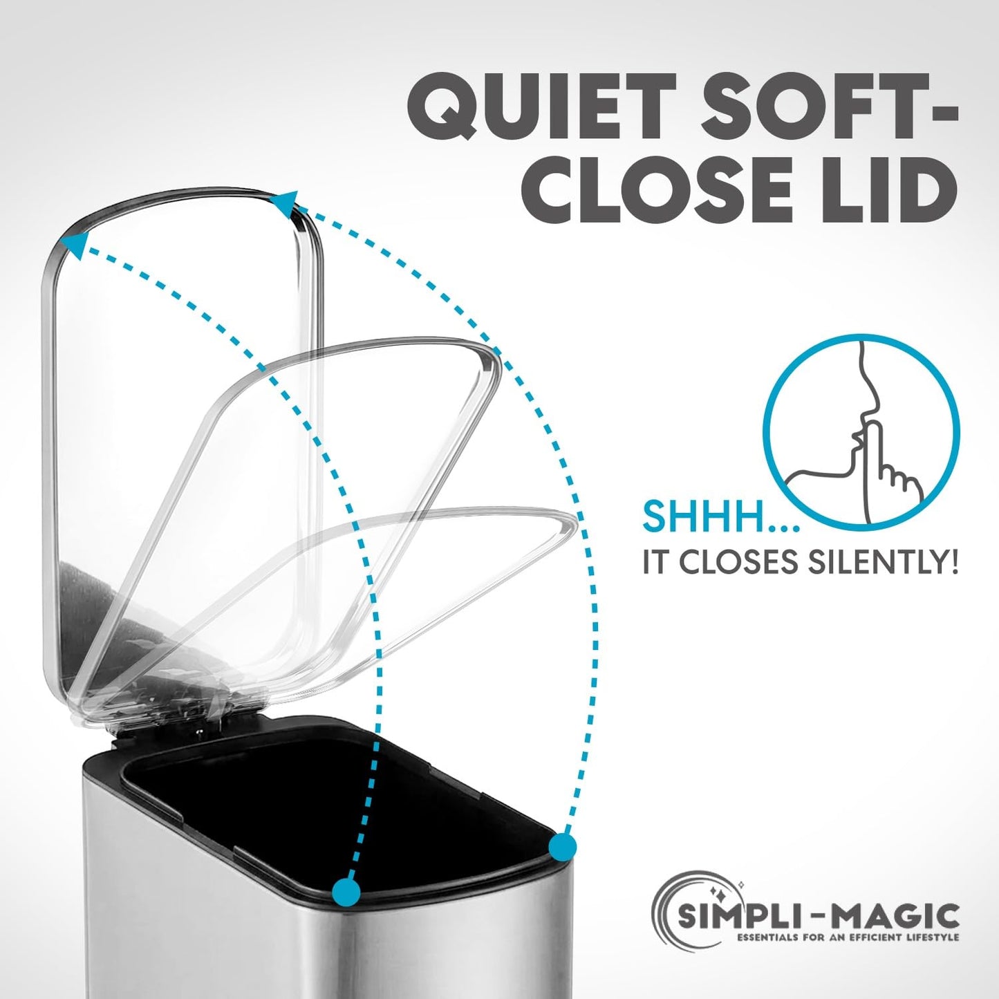 SIMPLI-Magic 6L/1.6G Stainless Steel Bathroom Trash Can with Hands-Free Foot Pedal, Quiet Soft-Close Lid, Compact Space-Saving Size