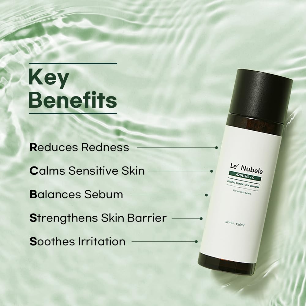 Le Nubele Azulene CICA Skin Toner | Daily Soothing Toner for Sensitive Skin with 600ppm Azulene & 5000ppm Centella Asiatica | Hydrating & Moisturizing Formula | 4.05 fl. oz (120ml)