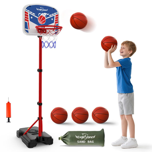 EagleStone Mini Basketball Hoop for Door & Wall, Foldable Rim with 3 Balls and Pump, Indoor Basketball Toy Game Set for Kids Adults, Bedroom Office Sports Gift (Red Blue)