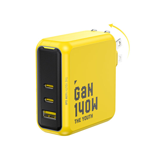 AOHI Youth 140W GaN+ USB C Charger 100W Laptop Fast Charger PD3.1 PPS 3-Port USB C Wall Charger Power Adapter for MacBook Pro 16'', Dell XPS, iPhone 16/15 Pro Max, iPad Pro, Tablet, Chromebook, Yellow