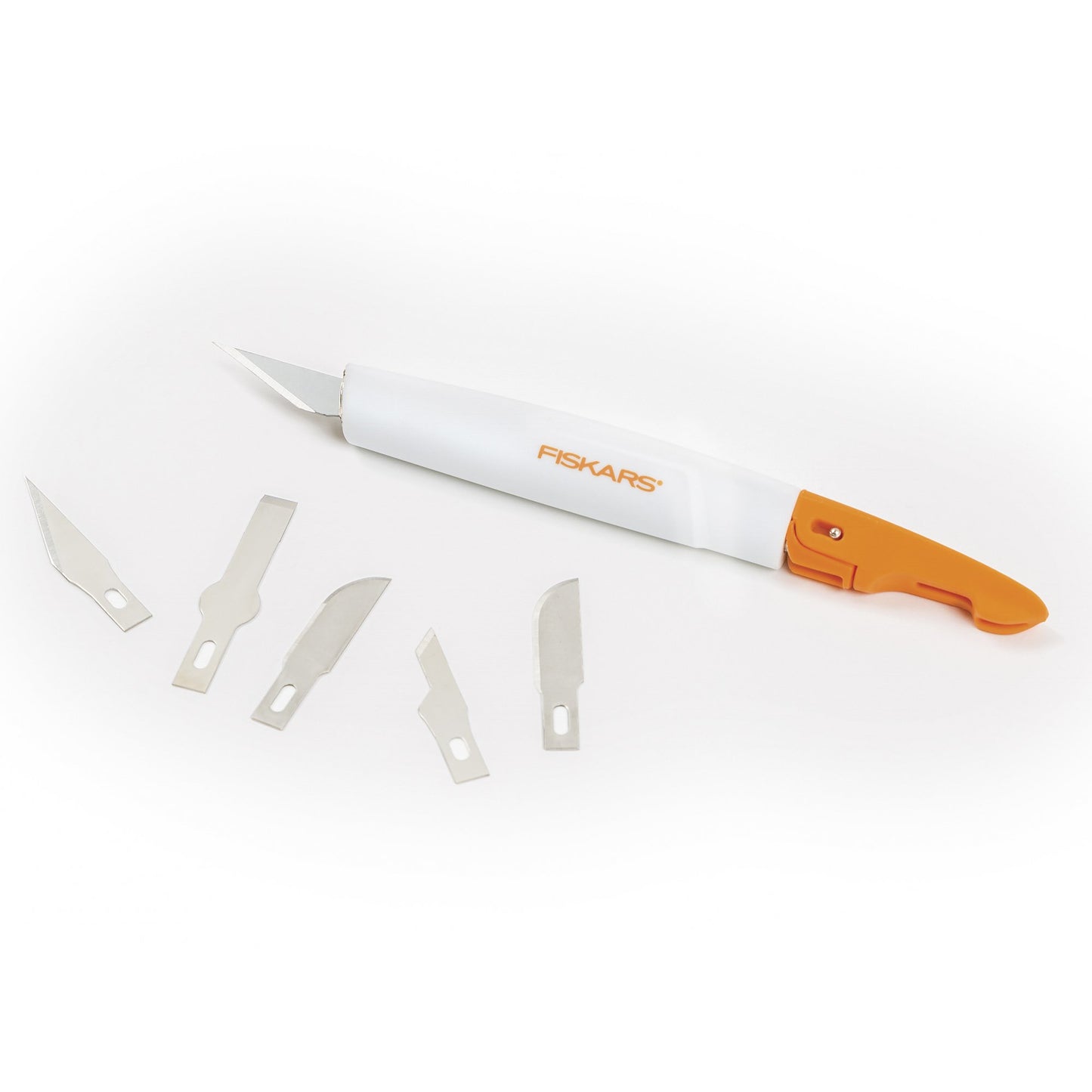 Fiskars Easy Change Medium Duty Precision Craft Knife Cutting and Carving Set, Softgrip and Ideal for Precise Cutting, Includes 12 blades, Orange/White