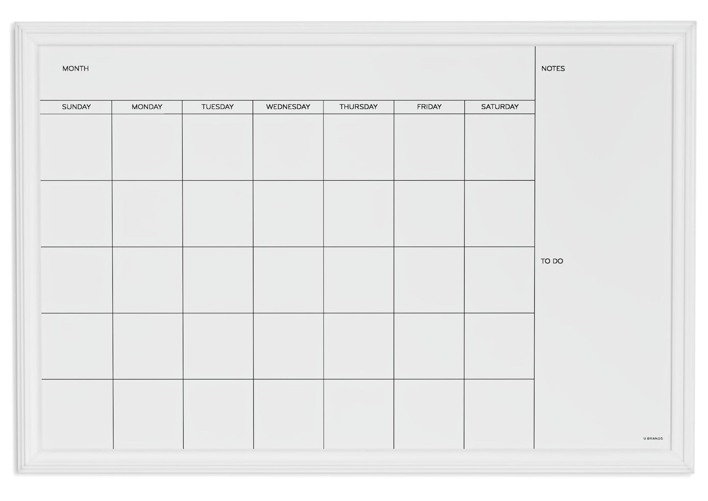 U Brands Magnetic Dry Erase Calendar White Board, 30" x 20", White Wood Style Frame, Includes Magnets
