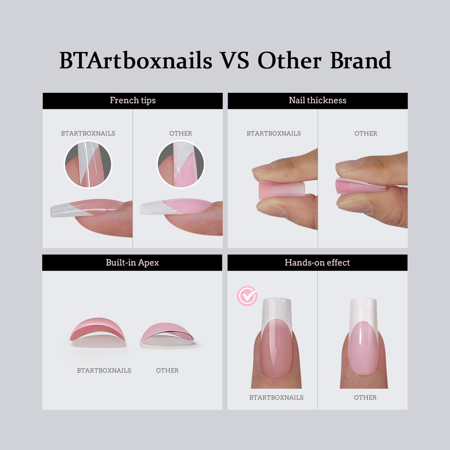 BTArtbox French Tip Press on Nails - 5 Styles XCOATTIPS Short Coffin Nails, Pre-Designed Swirl Soft Gel Nail Tips, Ultra Fit False Nails, Soak Off Acrylic Fake Nails Extensions for Valentines Day Gift