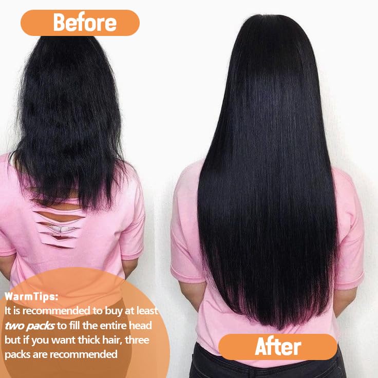 Pobokix Clip in Hair Extensions Real Human Hair Straight Brazilian Human Hair Clip in Extensions 8Pcs Seamless Clip ins for Black Women Lace Weft 18Clips 120g (18inch, Natural Black)