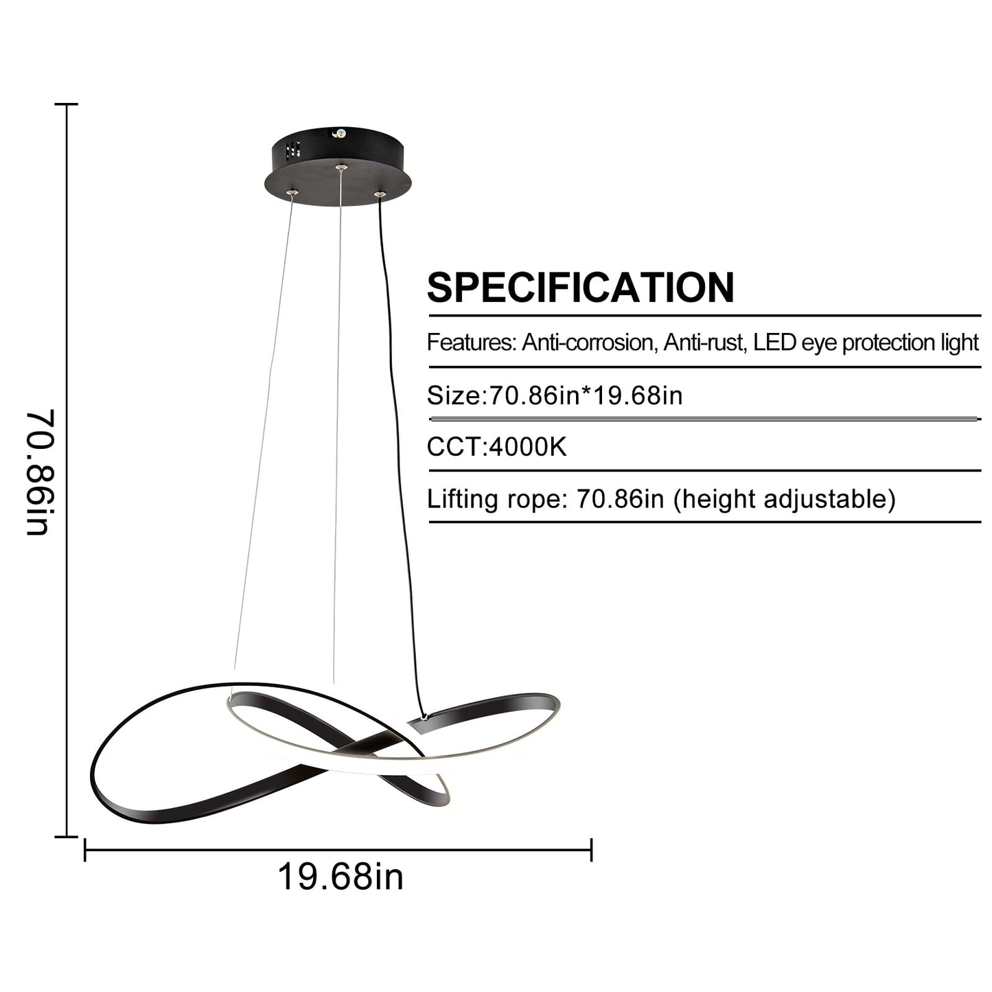 Viruhaka Modern LED Pendant Light Fixture，Black Contemporary Ceiling Hanging Fixture with Irregular Ring Lights for Dining Living Room Bedroom Kitchen Island Cafe（4000K，Neutral Light ）