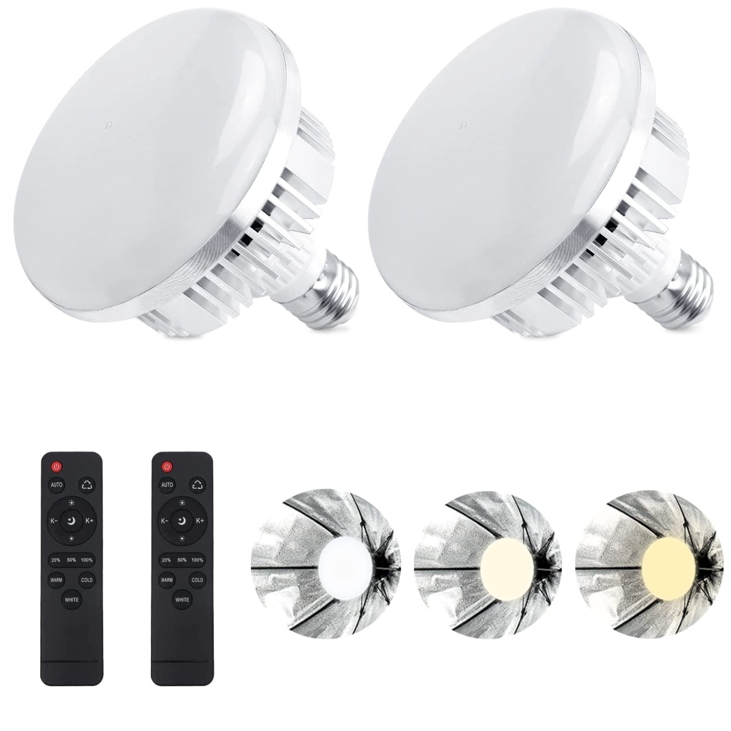 2Pack 135W Photography Light Bulb Dimmable Tricolor LED Bulbs 2700-6400K Colour Temperatures Softbox Bulb in E27 Socket for Photography Photo Video Studio Lighting
