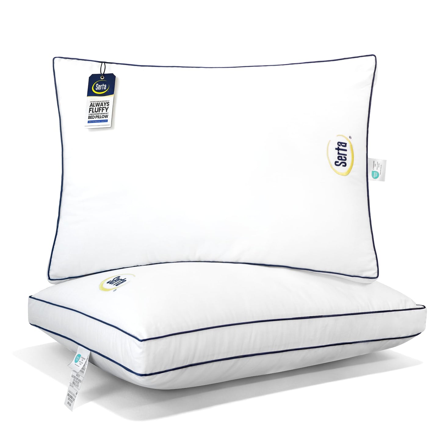 Serta Hotel Collection Bed Pillows Queen/Standard Size Set of 2, 400 Thread Count 100% Cotton Cover, Medium Soft, Support Gusseted Down Alternative Pillow for Back, Stomach or Side Sleepers, 18" x 26"